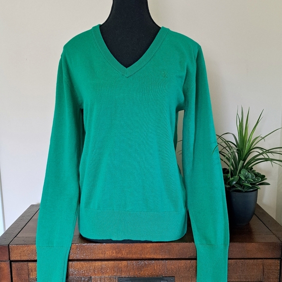Calvin Klein Jeans V-Neck Sweater Women's Small Green Colorful Knit Top NWT - Picture 2 of 12